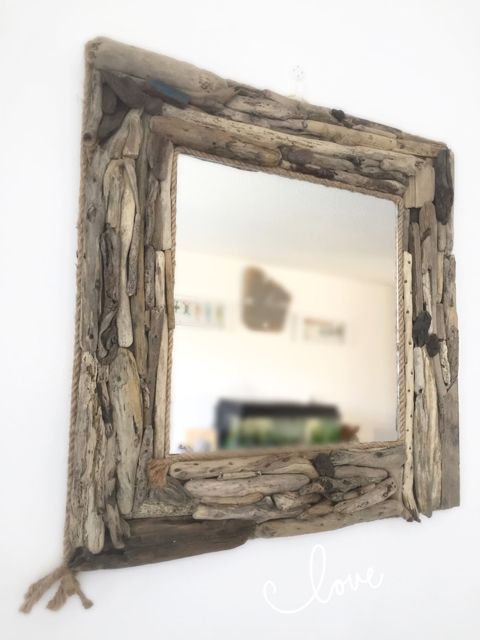 Large Driftwood Mirror Large Square Mirror Nautical Decor Etsy UK