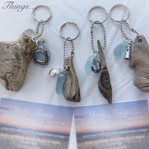 Driftwood Sea Glass KeyRing Handmade from Isle of Wight Beaches Natuical Gift Idea Beach Love Key Chain Fob Wedding Favors image 1
