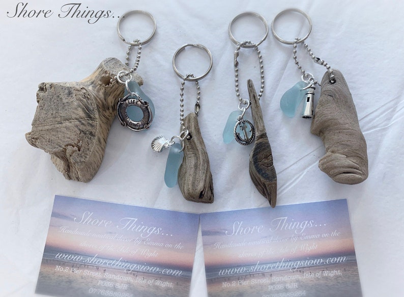 Driftwood Sea Glass KeyRing Handmade from Isle of Wight Beaches Natuical Gift Idea Beach Love Key Chain Fob Wedding Favors image 1