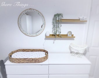 Sea Glass Mirror, Isle of Wight Beach Decor, Coastal Wall Hanging (22")