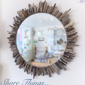 Driftwood Round Mirror, Sun Mirror, Wall Hanging Natural Isle of Wight Beach Home Decor Nautical Hand Made Shaby Chic