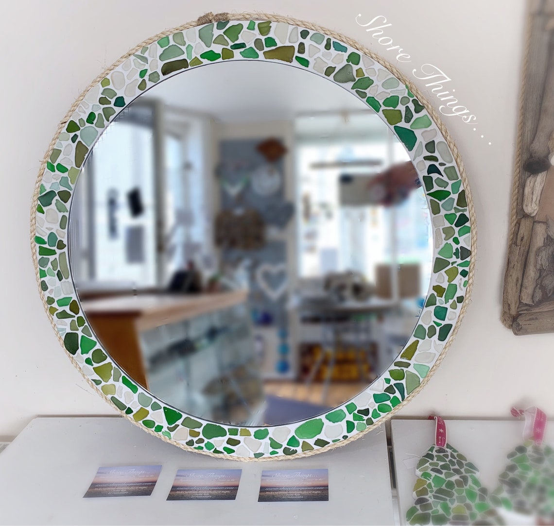 Large Round Sea Glass Mirror Isle of Wight Beach Home Decor Natural ...