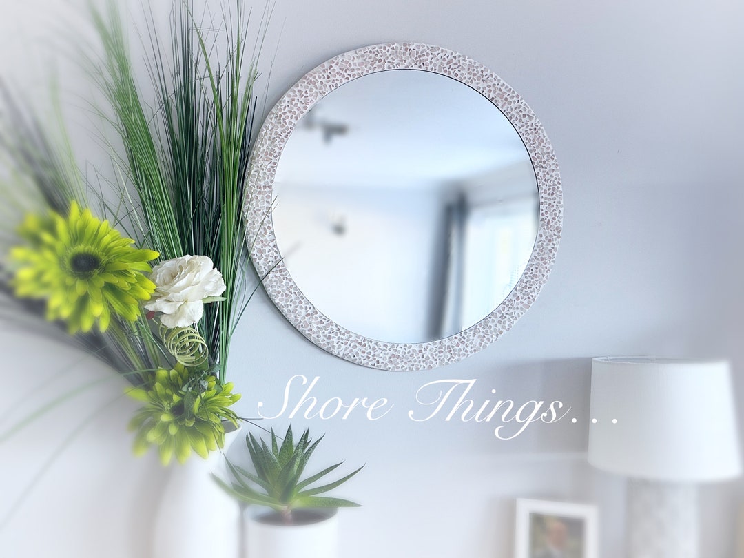 Rose Quartz 22” Round Mirror, Crystal Mirror, Bedroom Mirror, Home ...