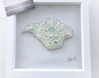 Mosaico de vidro do mar emoldurado em caixa, Ilha de Wight. 20x20 cm