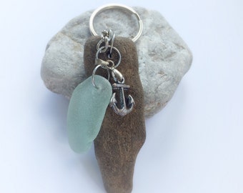 Sea Glass Keyring, Isle of Wight Driftwood Anchor, Nautical Keychain