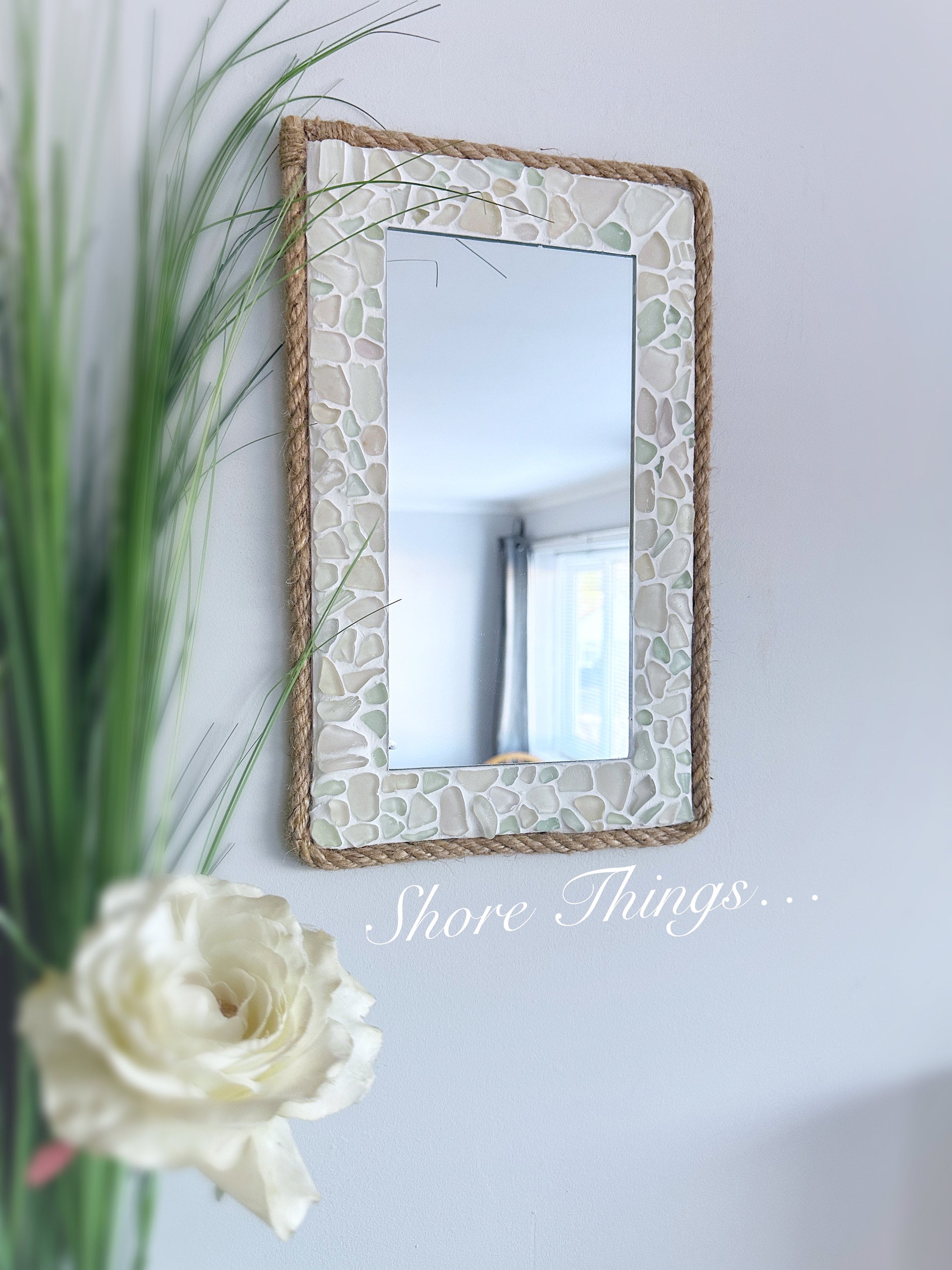 Nautical Home Decor, Sea Glass Mirror, Rectangle Mirror, 15