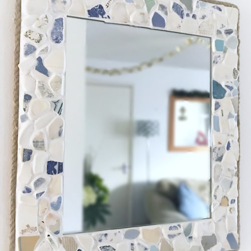 Miroir mosaïque Sea Pottery, bords en corde de jute - Décoration nautique Île de Wight