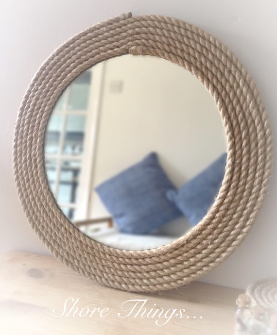 Espejo de cuerda náutica, espejo de cuerda redonda, espejo de 24,  decoración del hogar de playa, hecho en la Isla de Wight