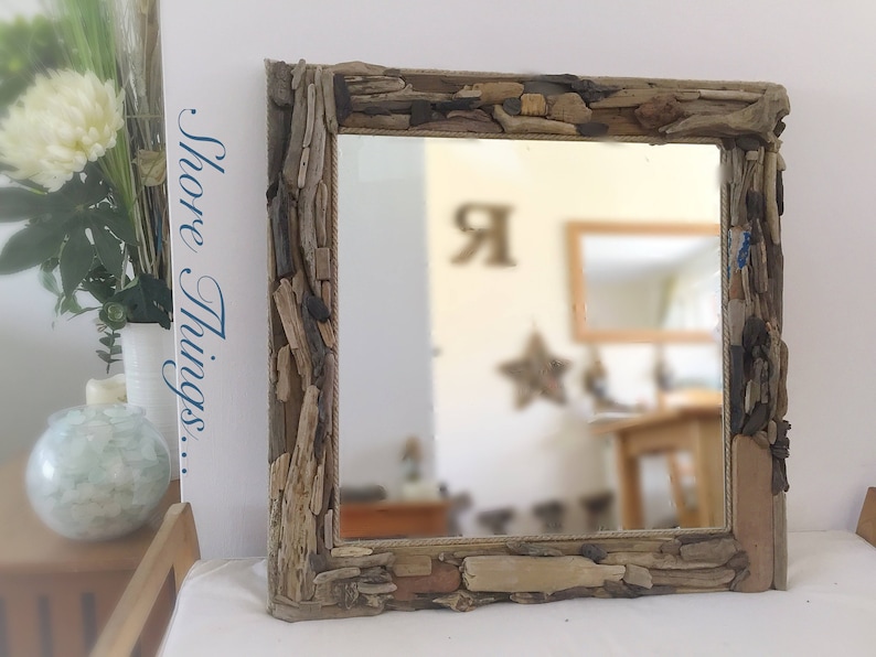 Driftwood Mirror Large Square Nautical Decor Isle Of Wight Beaches Rope Edged 60x60 25 Home Beach Theme