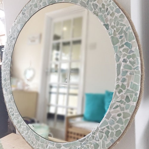 Round Sea Glass Mirror Isle Of Wight Beach Home Decor Natural Round Sea Glass Mirror Isle Of Wight, Beachy Bath Mirrors