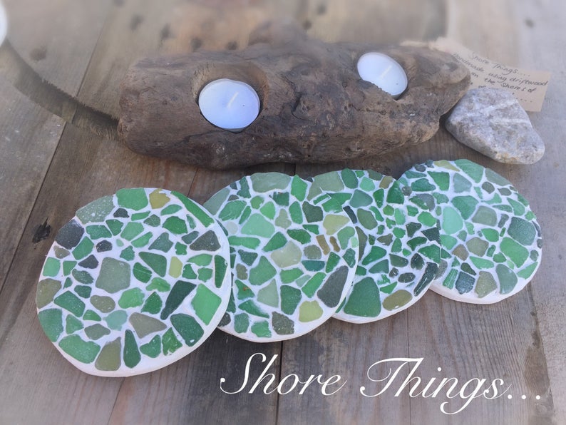 Sea Glass Coasters Nautical Decor Cup Mats Placemats set Etsy