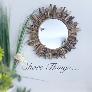 Driftwood Round Mirror, Sun Mirror, Wall Hanging Natural Isle of Wight Beach Home Decor Nautical Hand Made Shaby Chic