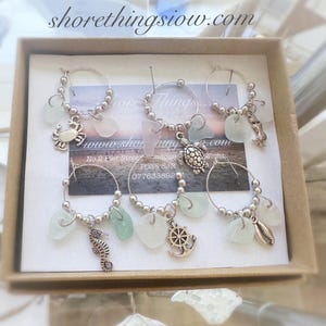 Sea Glass Weinglas Charms, Nautical Set von 6, Geschenkbox