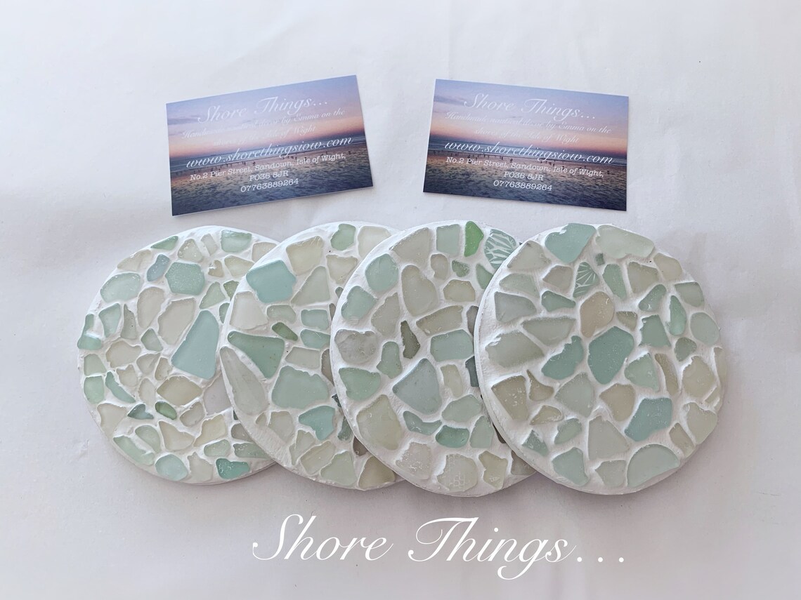 Sea Glass Coasters Nautical Decor Cup Mats Placemats Set Etsy UK