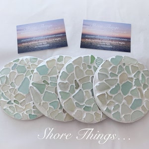 Sea Glass Coasters, Nautical Decor, Cup Mats, Placemats, set of 4, Beach Wedding Table Decor, Sea glass Decor