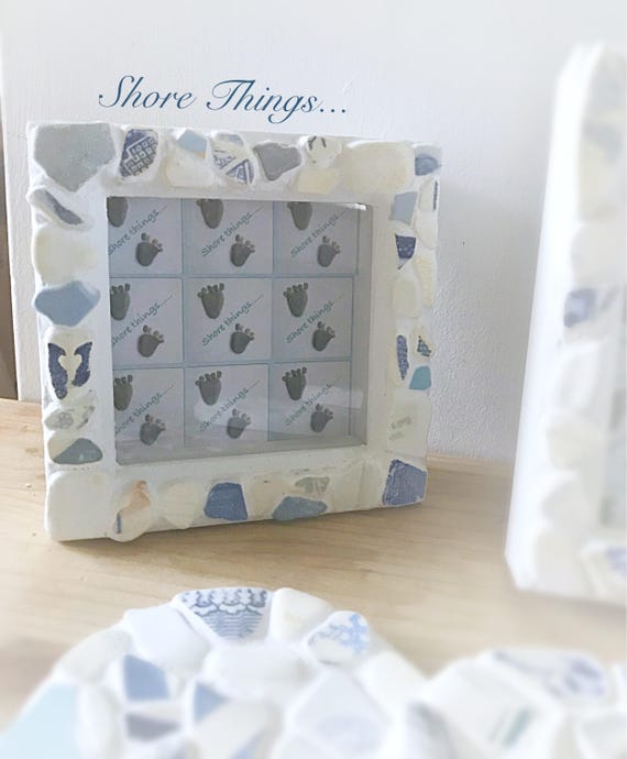 Sea Pottery Photo Frame Nautical Beach Themed Home Decor 5x3 Natural Picture Frame Shabby Chic Blue and White