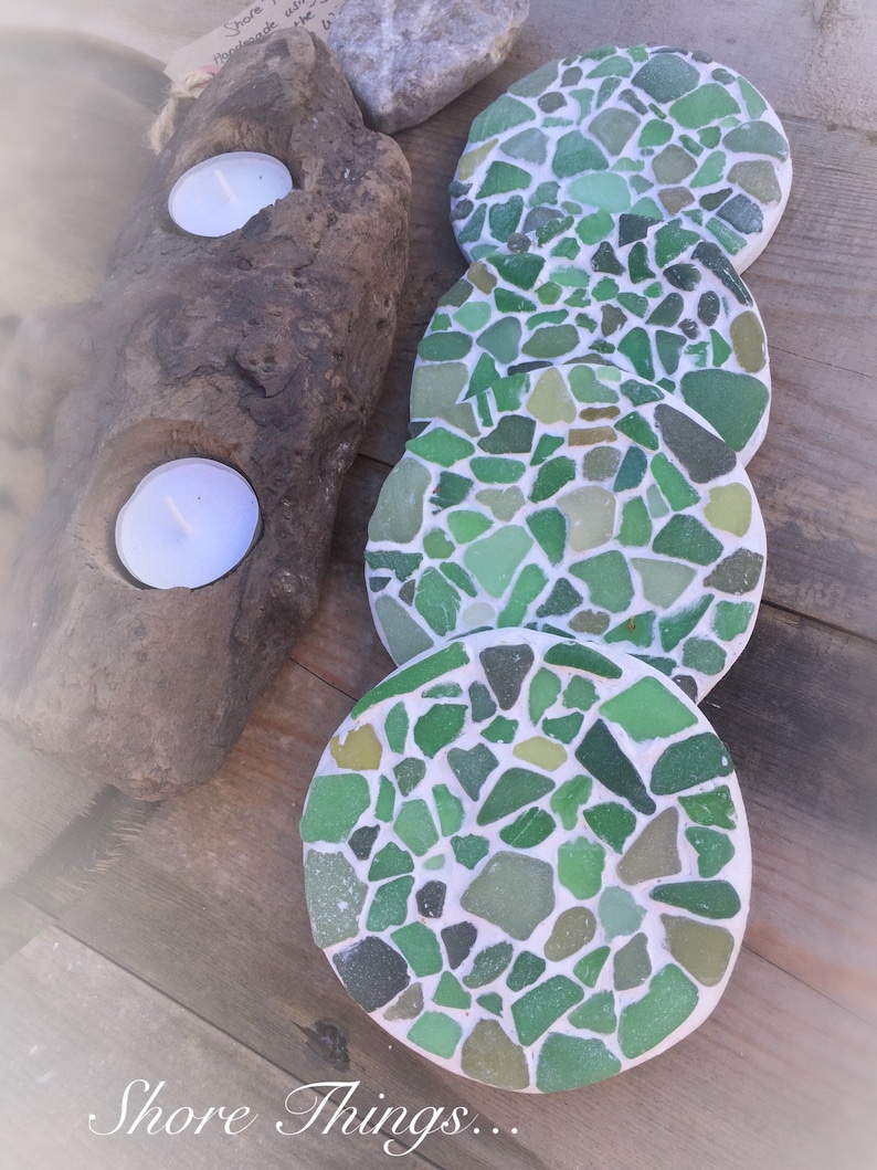 Sea Glass Coasters Nautical Decor Cup Mats Placemats Set Etsy Canada