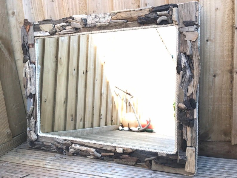 Large Driftwood Mirror Rectangle Nautical Decor Isle Of Wight Beaches Rope Edged 30x50 Home Shabby Chic Beach Theme