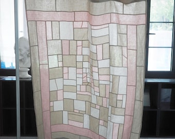 Rideau en lin Pojagi fait main, Noren patchwork pour porte, cantonnière Bojagi coréenne, décoration bohème esthétique, panneau de tissu sur mesure