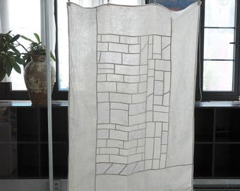 Rideau en lin patchwork, voile léger filtrant la lumière, tenture zen japonaise