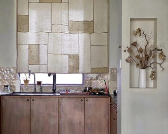 Rideau en lin patchwork, voile léger filtrant la lumière, tenture zen japonaise