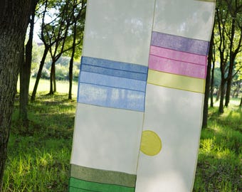 Rideau géométrique transparent moderne, panneau suspendu, rideaux à motifs géométriques apaisants, séparateur de pièce, rideau patchwork