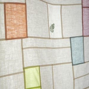 Handmade Pojagi Patchwork Linen Curtain - Korean Traditional Style Window Treatment, Geometric Grid Drape, Japandi Boho Home Decor