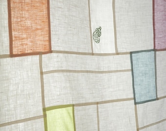 Rideau en lin patchwork Pojagi fait main - Décoration de fenêtre de style traditionnel coréen, rideau à carreaux géométriques, style bohème japonais