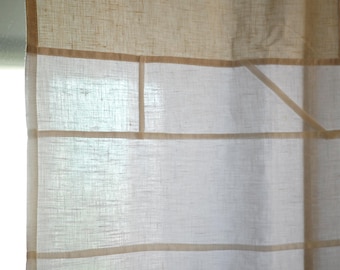 Rideaux en lin faits main de style Pojagi coréen - Habillage de fenêtre à patchwork géométrique, décoration intérieure japonaise, rideaux de style bohème naturel