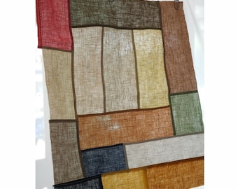 Rideau Noren en lin Bauhaus sur mesure – Habillage de fenêtre moderne à blocs de couleur