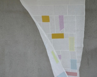 Tapisserie murale coréenne Jogakbo, rideau en lin géométrique abstrait, tapisserie patchwork translucide, rideau de porte d'art moderne, décoration Wabi Sabi
