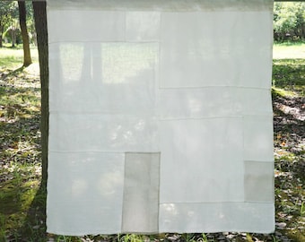 Cortina de lino patchwork que filtra la luz con transparencia variable, cortina translúcida de luz difusa, tapiz de ventana de estilo zen japonés