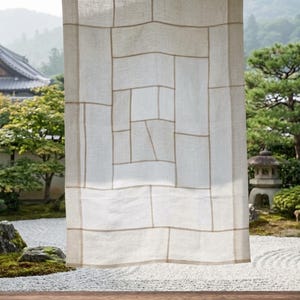 Custom Bojagi Inspired Elegant White Patchwork Curtain Panel Modern Korean Style Window Panel