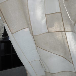 Custom Sized Linen Patchwork Sheer Curtain, Personalized Linen Window Hanging Room Divider