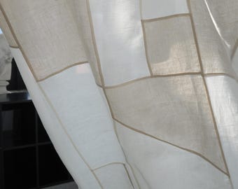 Rideau voilage patchwork en lin sur mesure, séparateur de pièce suspendu en lin personnalisé