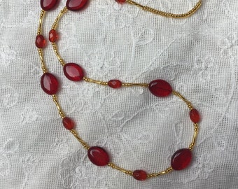 RubyRed and Gold Beaded Necklace