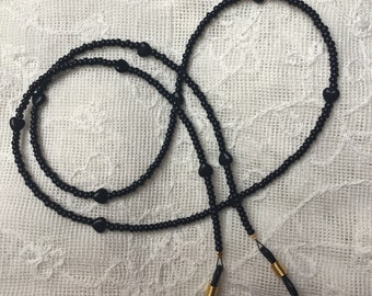 Jet Black Beaded Heart Glasses Chain