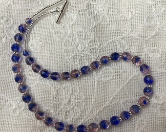 Sale:Cobalt Blue and Pink Glass Bead Necklace