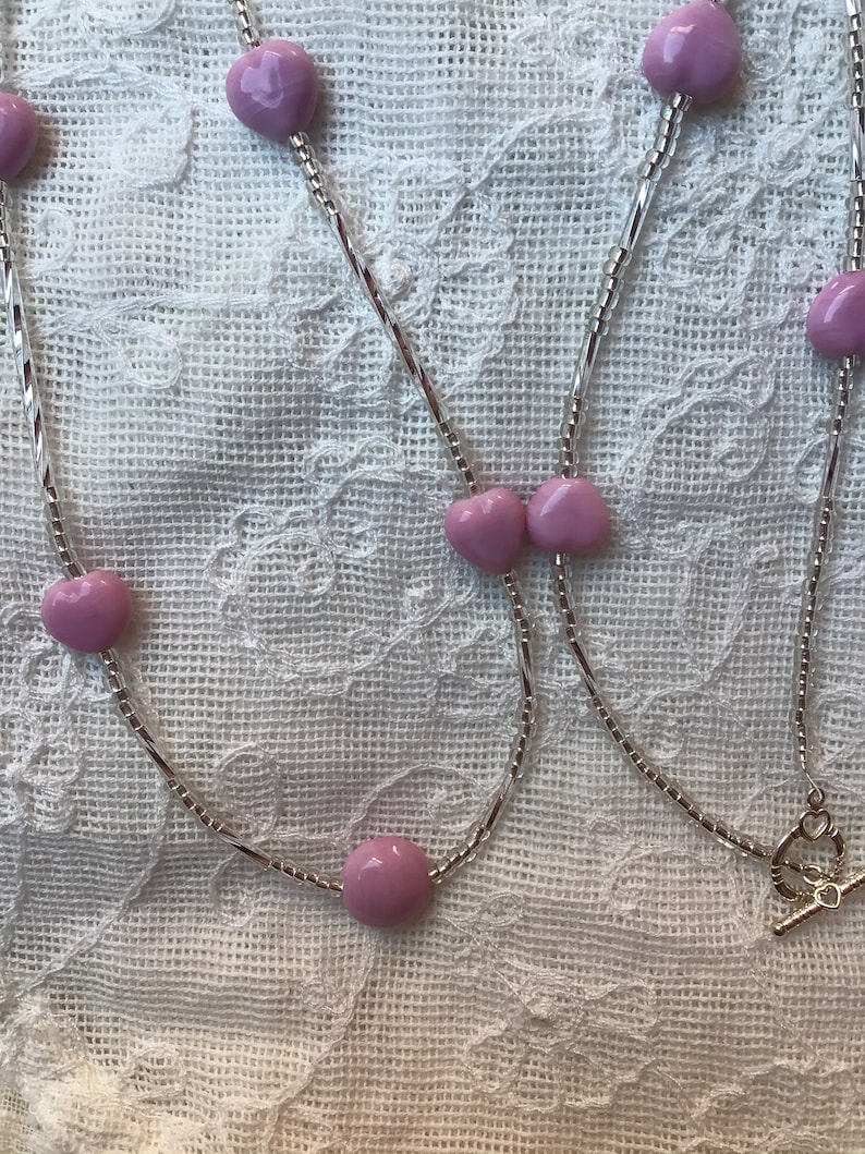 Pink and Silver Long Beaded Necklace