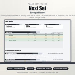 Trainingsplanner spreadsheet Google Sheets Excel Progressieve overbelasting Sportschoollogboek Krachttraining tracker PR 1RM Ongedateerd