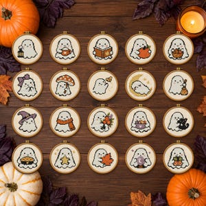 20 mini-spökkorsstygnsmönster, 20 mysiga Halloween-dekorationer, räknat PDF-paket