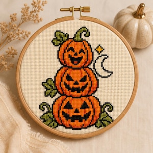 Pumpkin Stack Cross Stitch Pattern, Halloween Counted Chart (PDF Download)
