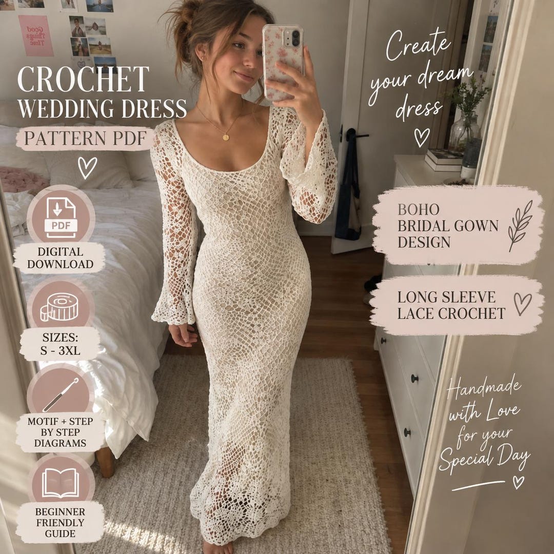 Crochet Wedding Dress Pattern PDF, Bridal Crochet Gown , Boho Lace Crochet Wedding Dress Pattern PDF, Bridal Crochet Gown , Boho Lace