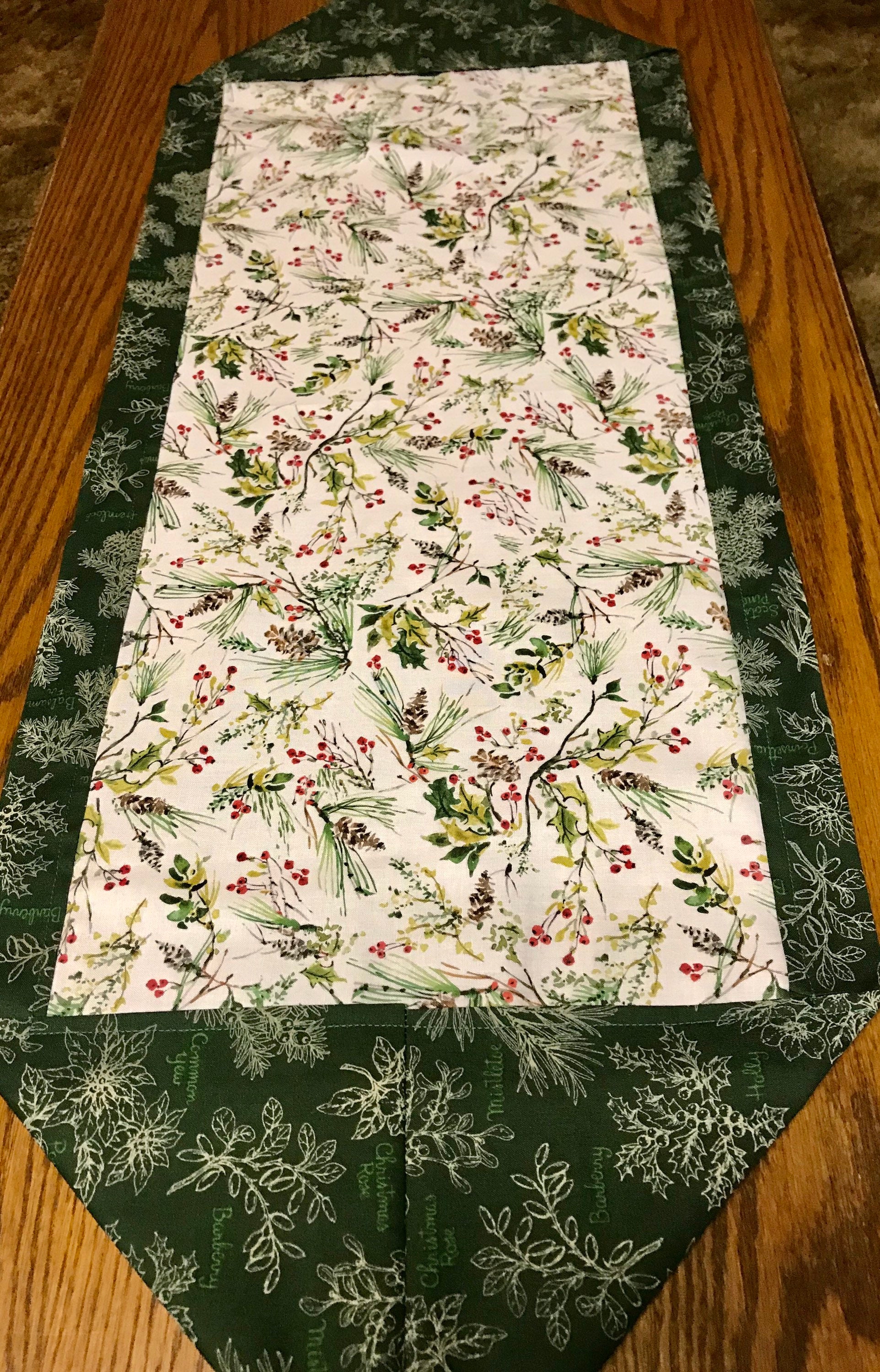 Green Christmas Holiday and Winter Dining Room Table Runner Etsy