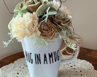 Mother’s Day Floral Gift, Sola Wood Flower Arrangement, Sympathy Gift, Hug in a Mug Arrangement, Coffee Bar Decor,Birthday Gift for Her