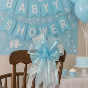 Blue Baby Shower Decor, Blue Nursery Decor, Gender Reveal Party Decor, Wedding Wreath Bow, Wedding Pew Bows, Wedding Aisle Decor