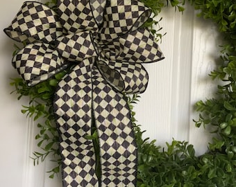 Harlequin Neutral Wreath Bow, Harlequin Everyday Bow, Modern Farmhouse Decor, Summer Wreath Bow, Transitional Seasons Decor, Neutral Decor