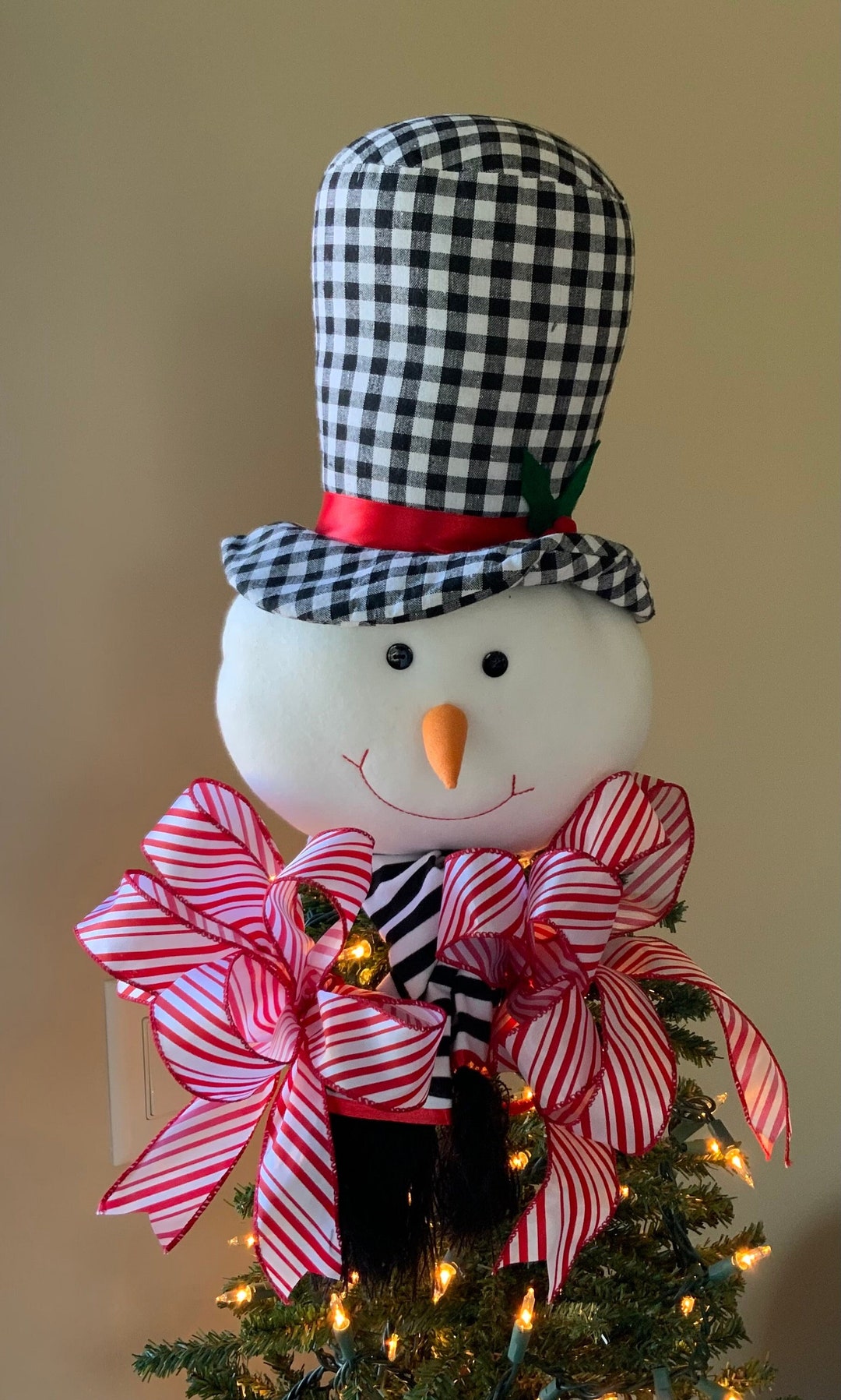 Large Snowman Tree Topper Snowman Tree Topper With Bows Etsy