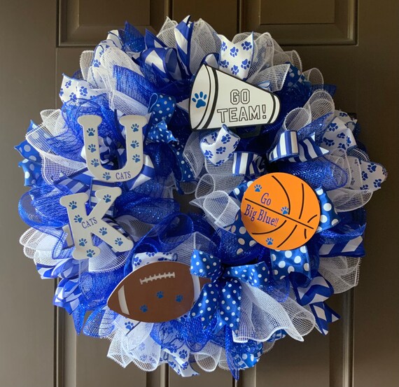 Kentucky Wildcats Inspired Wreath, Sports Fan Wreath, UK Wildcat Wreath, Christmas Gift for UK Basketball or Football Fan, Sports Fan Decor