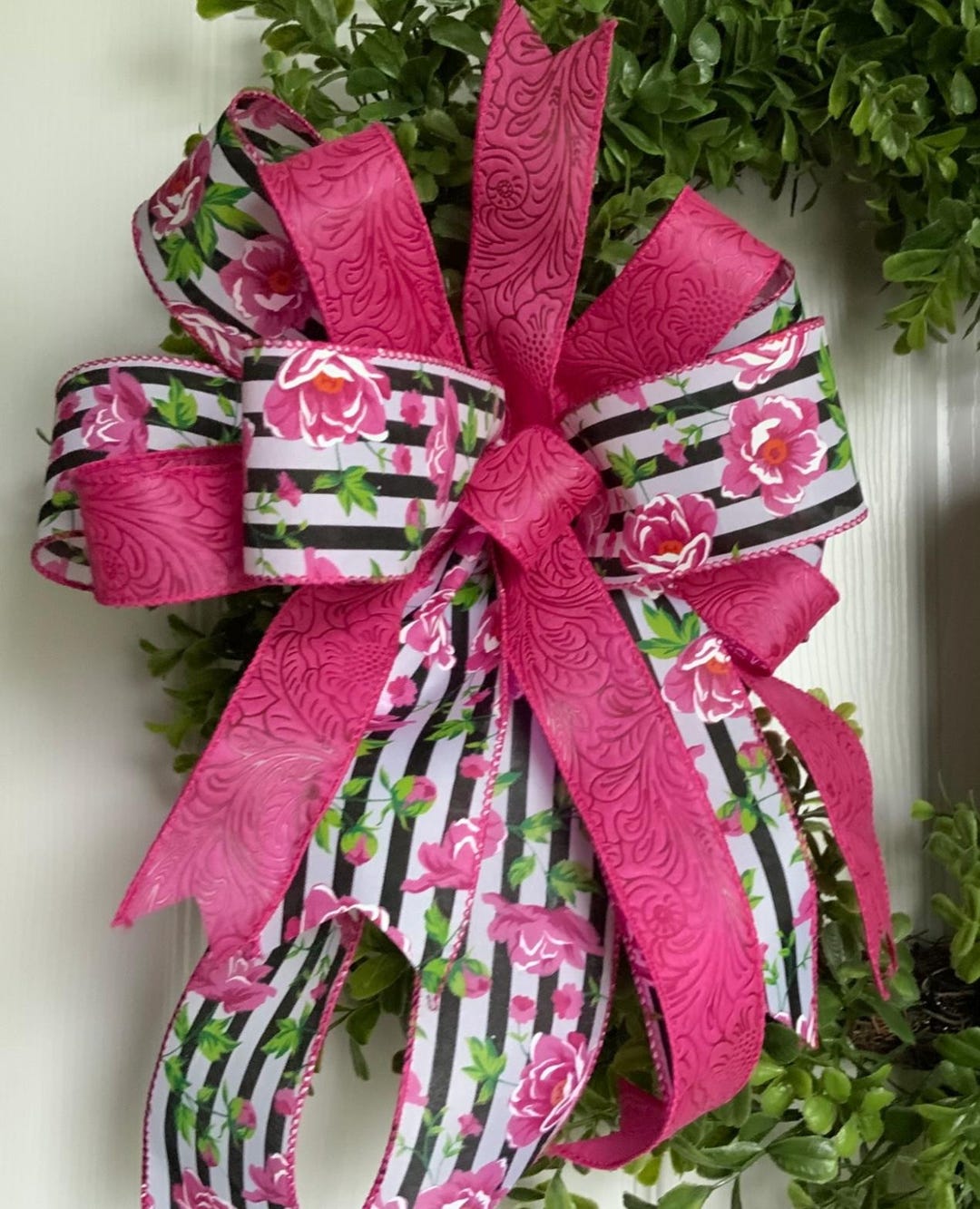 Pink Floral Bow for Lanterns & Wreaths, Spring Bow, Summer Wreath Bow ...